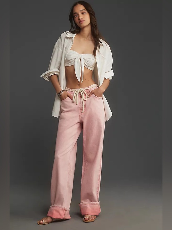 Pilcro Denim - Pilcro Pink Cuffed Oversized High-Rise Wide-Leg Jeans, size 26